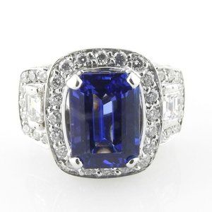 18K White Gold Genuine Tanzanite and Diamond Ring